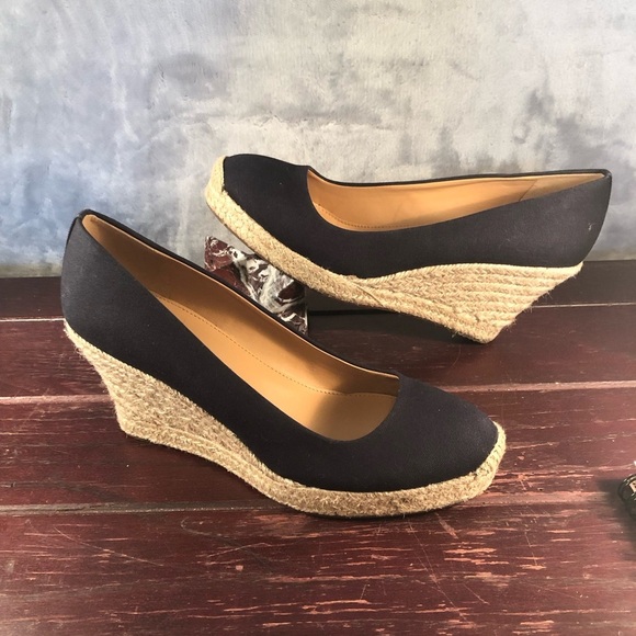 J. Crew Seville Surplus Black Canvas Espadrille Wedge Slip-On Shoes Size 9 - Picture 2 of 9
